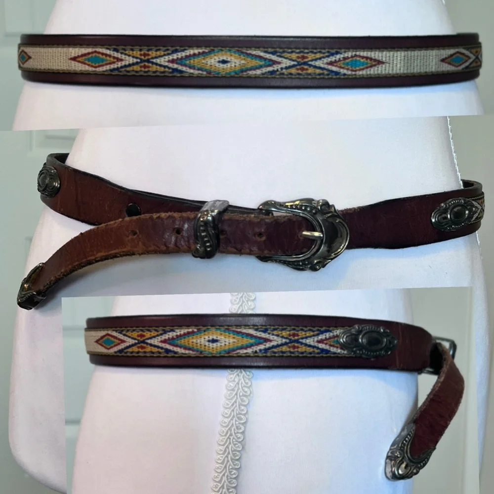 Southwestern Distressed from Age Brown Leather Belt Sz 32